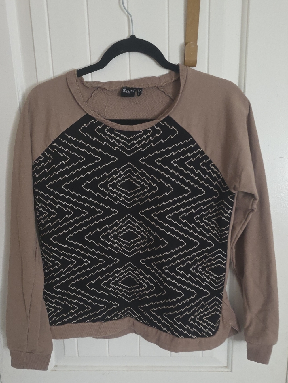 Cruel Denim Blank Brand Taupe and Black Geometric Panel Sweater